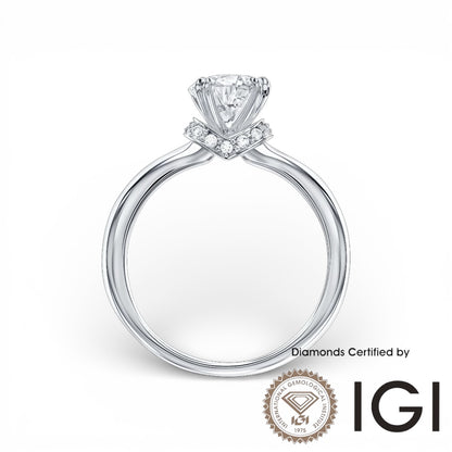 แหวนเพชรที่ปลูกในห้องแล็บ ASH074 แบบข้าง 9K D VVS1 VVS2 3EX รับรองโดย IGI