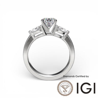 แหวนเพชรที่ปลูกในห้องแล็บ ASH078 แบบข้าง 18K D VVS1 VVS2 3EX รับรองโดย IGI