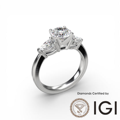 แหวนเพชรที่ปลูกในห้องแล็บ ASH078 แบบข้าง 18K D VVS1 VVS2 3EX รับรองโดย IGI