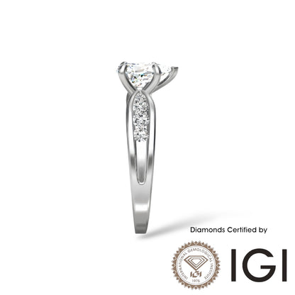ASH081 Pear Cut Lab Grown Diamond Sidestone Ring 9K D VVS1 VVS2 2EX IGI Certified