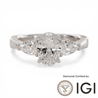 ASH096 Oval Cut Lab Grown Diamond Sidestone Ring 9K D VVS1 VVS2 2EX IGI Certified