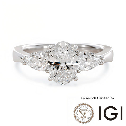 ASH096 Oval Cut Lab Grown Diamond Sidestone Ring 9K D VVS1 VVS2 2EX IGI Certified