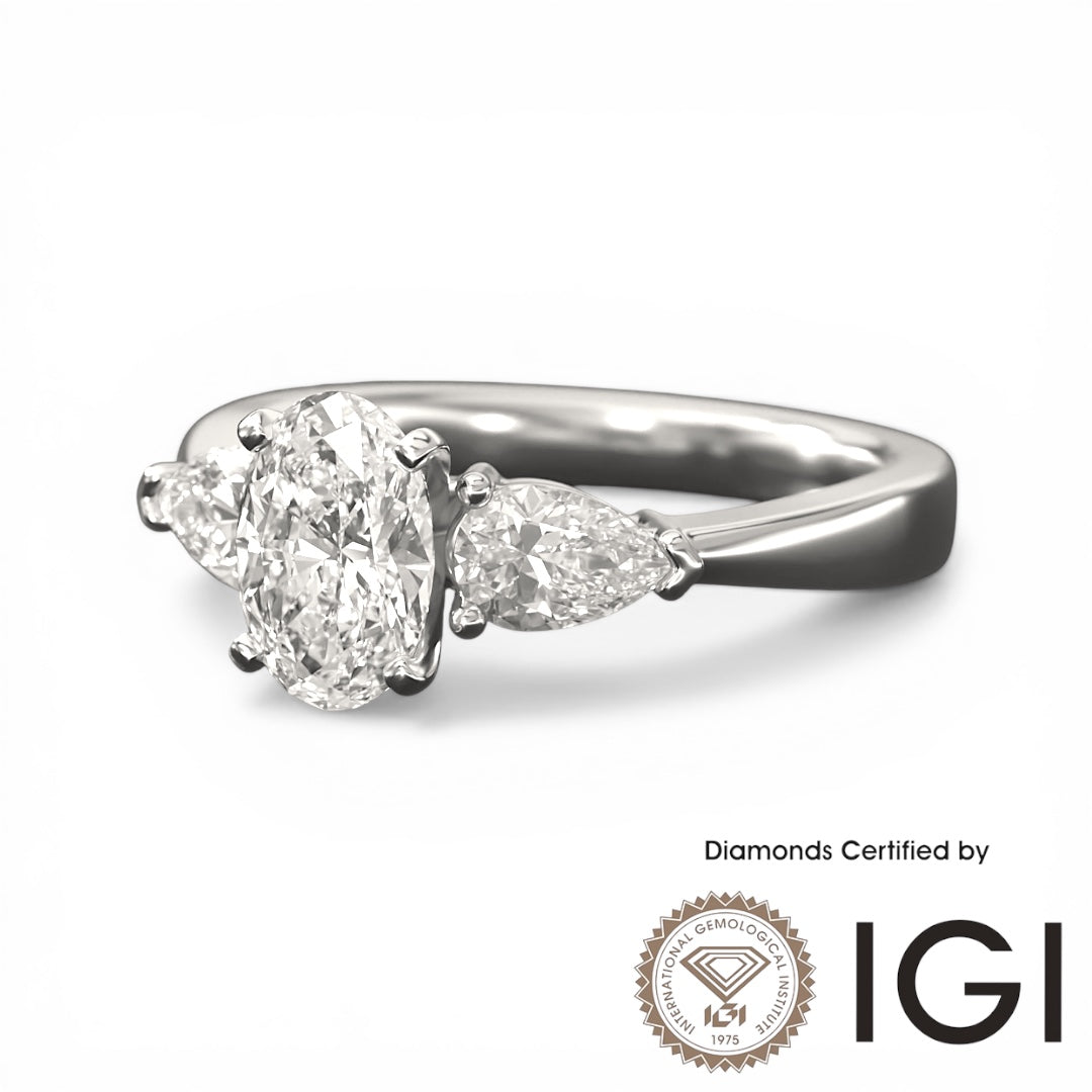 ASH096 Oval Cut Lab Grown Diamond Sidestone Ring 9K D VVS1 VVS2 2EX IGI Certified