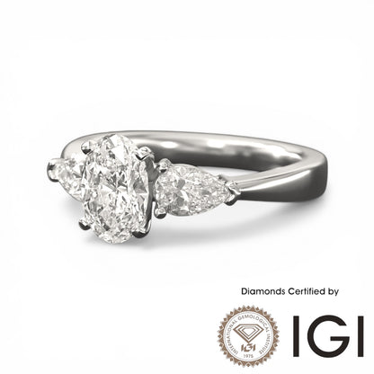 ASH096 Oval Cut Lab Grown Diamond Sidestone Ring 9K D VVS1 VVS2 2EX IGI Certified