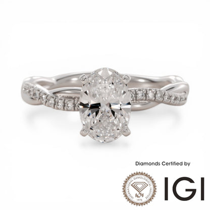 ASH097 Oval Cut Lab Grown Diamond Sidestone Ring 9K D VVS1 VVS2 2EX IGI Certified