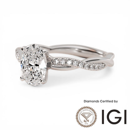 ASH097 Oval Cut Lab Grown Diamond Sidestone Ring 9K D VVS1 VVS2 2EX IGI Certified