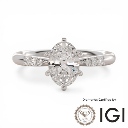 ASH098 Oval Cut Lab Grown Diamond Sidestone Ring 9K D VVS1 VVS2 2EX IGI Certified