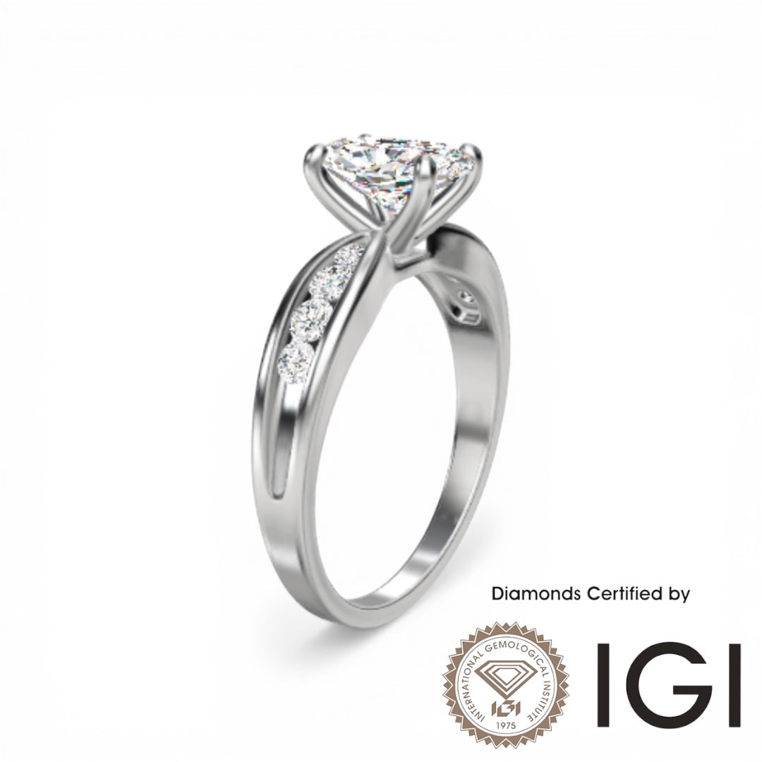 ASH099 Oval Cut Lab Grown Diamond Sidestone Ring 9K D VVS1 VVS2 2EX IGI Certified