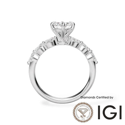 ASH100 橢圓形側鑽實驗室培育鑽石戒指 18K D VVS1 VVS2 2EX IGI 認證