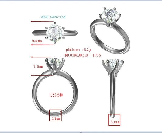 Platinum solitaire engagement ring with round diamond and detailed measurements to design your own engagement ring