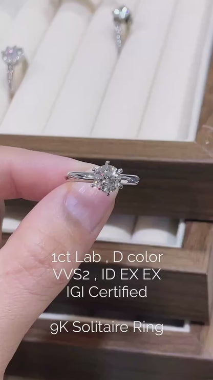 MadisonDia Saldi Anniversario Anello 1ct D, VVS2, 3EX, Certificato IGI, Diamante Coltivato in Laboratorio 9K