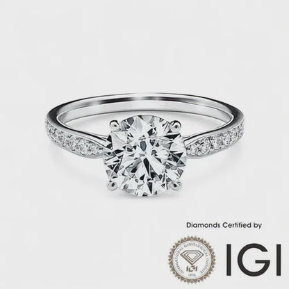 ASH027 Sidestone Lab Grown Diamond Ring D VVS1 VVS2 3EX IGI Certified
