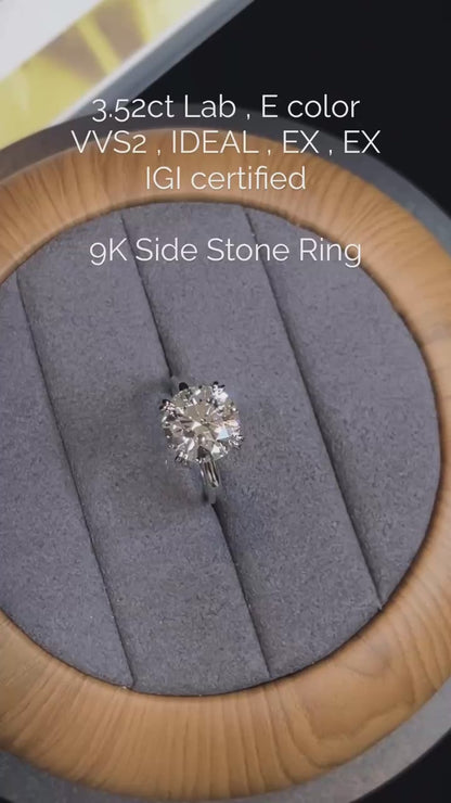 แหวนเพชรที่ปลูกในห้องแล็บ ASH074 แบบข้าง 9K D VVS1 VVS2 3EX รับรองโดย IGI