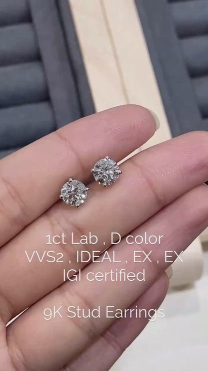 ASH058 1ct D, VVS2, 3EX, IGI認定, 人工ダイヤモンドピアス（1ペア）