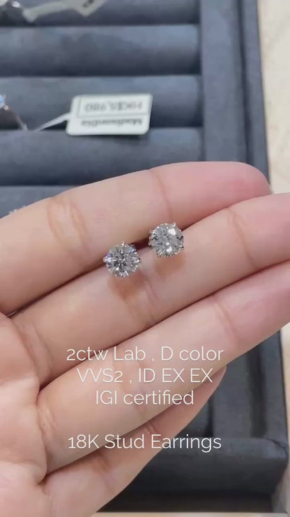 [Offerta a Tempo Limitato] Orecchini con Diamante da Laboratorio 1ct (2ct Totali) D VVS2 Certificato IGI 9K