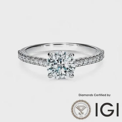 ASH011 Sidestone Princess Shape Lab Grown Diamond Ring D VVS1 VVS2 3EX IGI Certified