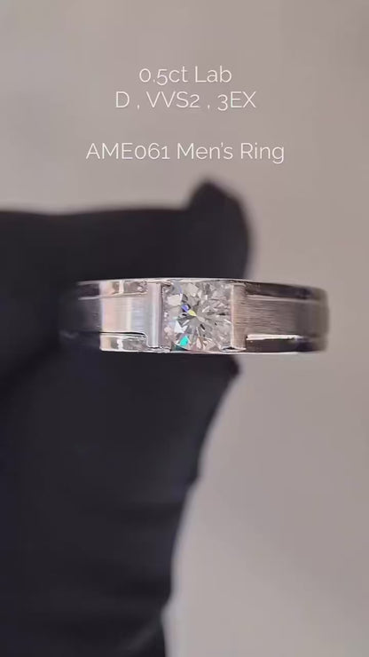 AME061 Men's Solitaire Lab-Grown Diamond Ring D, VVS1, VVS2, 3EX, IGI Certified