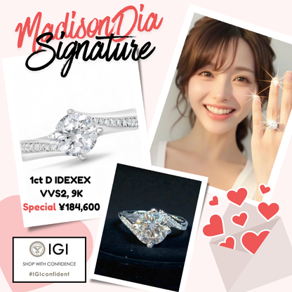 MadisonDia クラシック 2カラット サイドストーン ラボグロウンダイヤモンドリング E、VVS2、3EX、IGI鑑定書付き 9K 